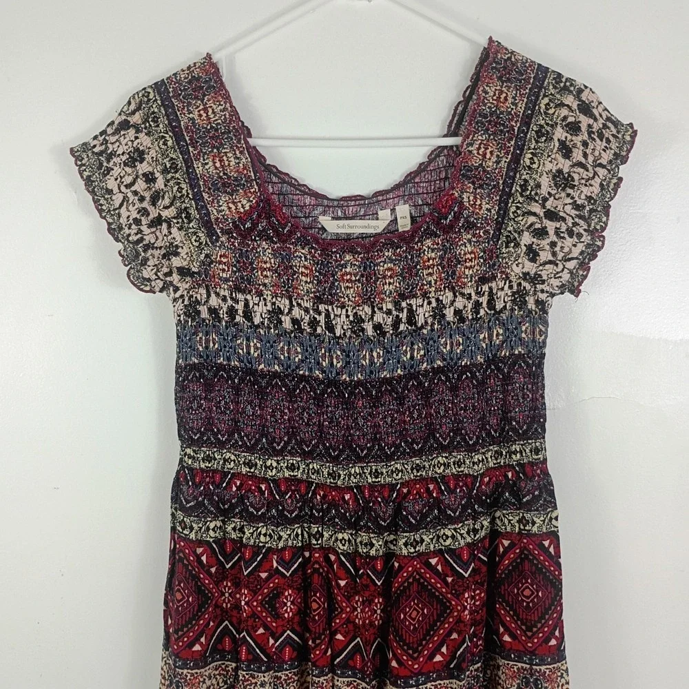 Soft Surrounding Women's Marcelo Smocked Maxi Dress XS Mixed Print Boho Gypsy